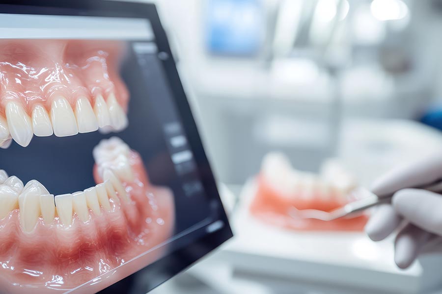 A dentist using digital technology to design and fit crowns