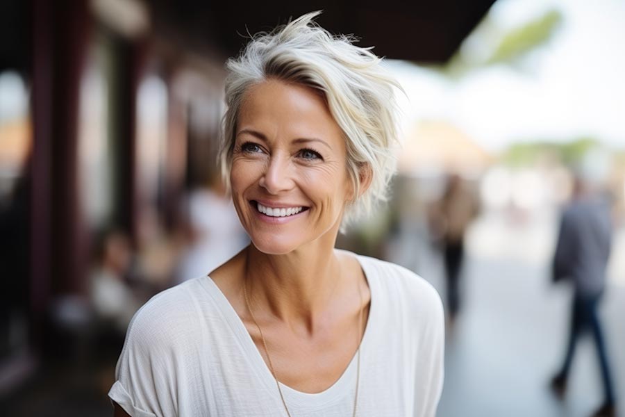 Portrait of a beautiful middle aged woman smiling at the camera